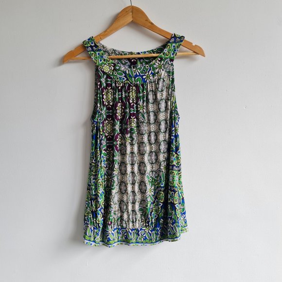 Wallis Tops - Wallis Petite Multicolour Pattern Sleeveless Top UK 14 Back Button Stretch